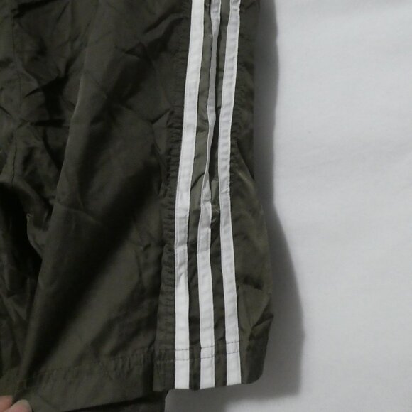 ADIDAS | large | Olive Green Exercise Shorts W/ White Stripe Panels | No Pockets - Picture 16 of 16